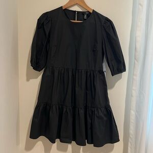 Aqua Black Puff Sleeve Dress